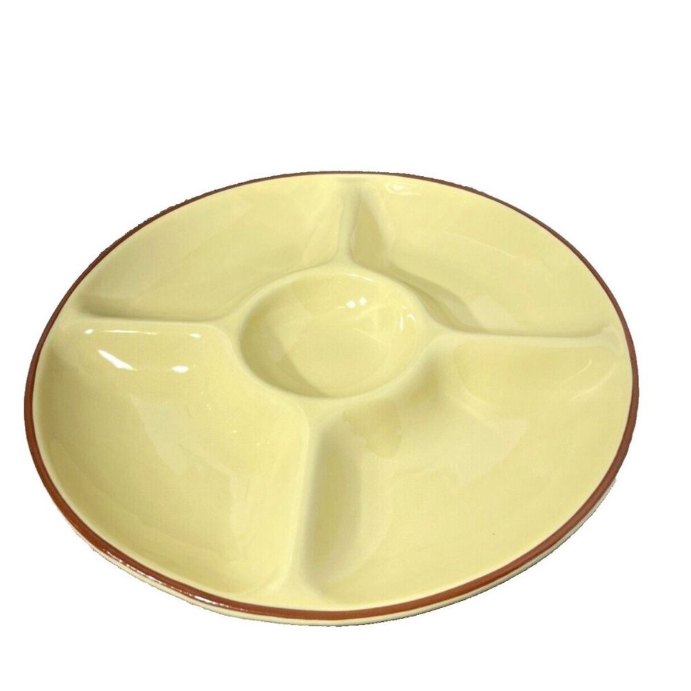 VAL DO SOL Made in Portugal, One Piece Chip & Dip, 15", Mustard w/ Dk Brown Trim